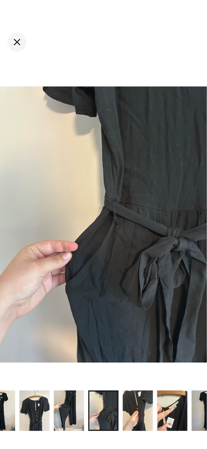 American Eagle Black Button-Front Wide Leg Jumpsuit - photo 4