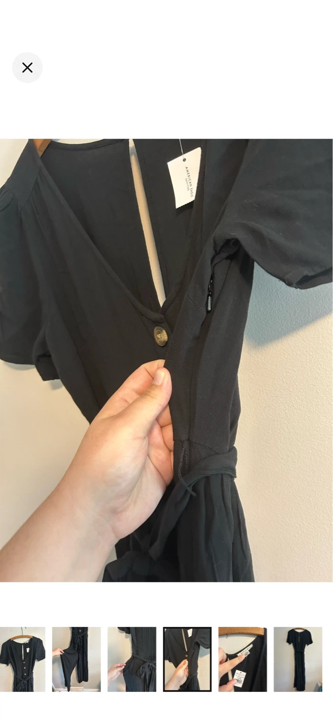 American Eagle Black Button-Front Wide Leg Jumpsuit - photo 5