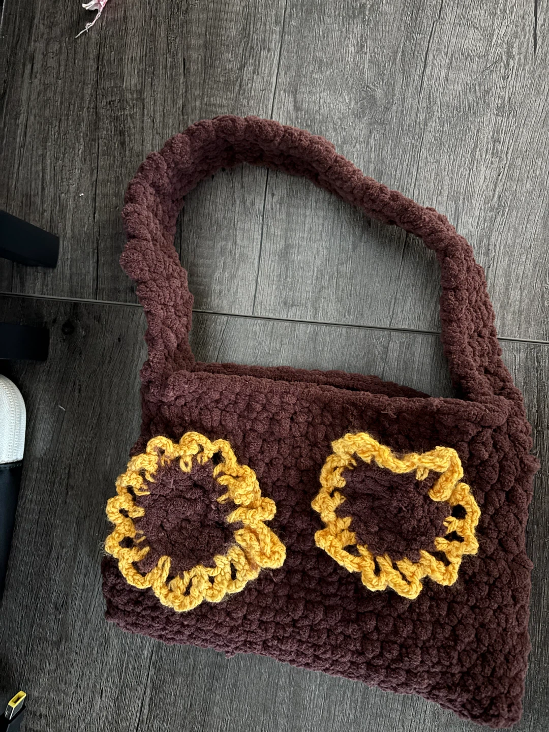 Handmade Crochet Bag with Sunflower Accents