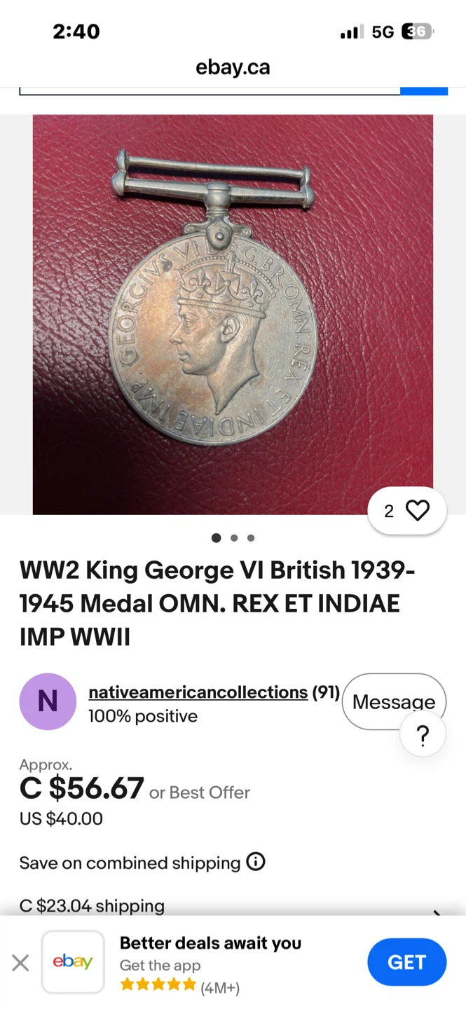 WW2 King George VI British 1939-1945 Medal - photo 3