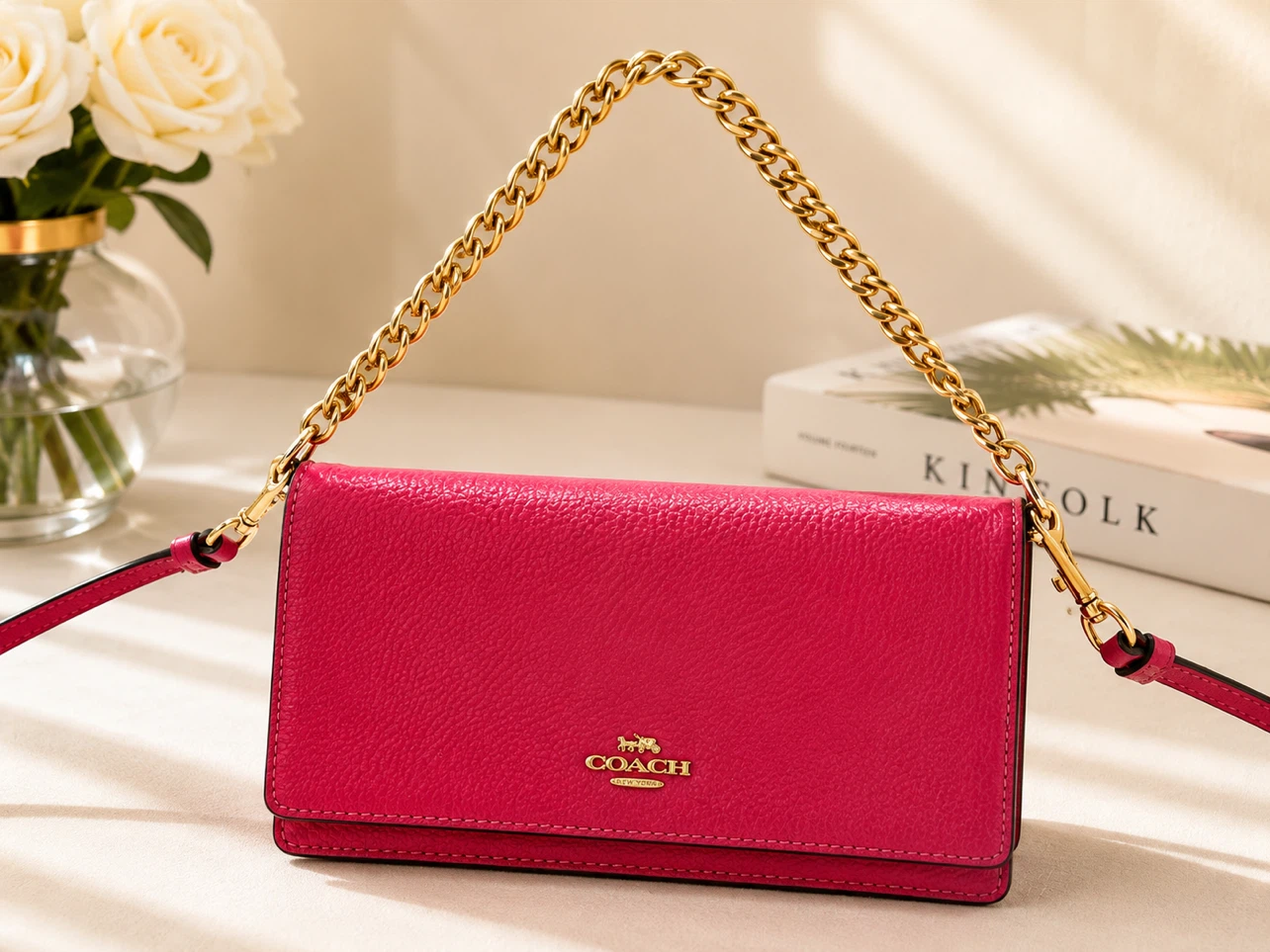 Coach Pink Pebble Leather Crossbody Wallet