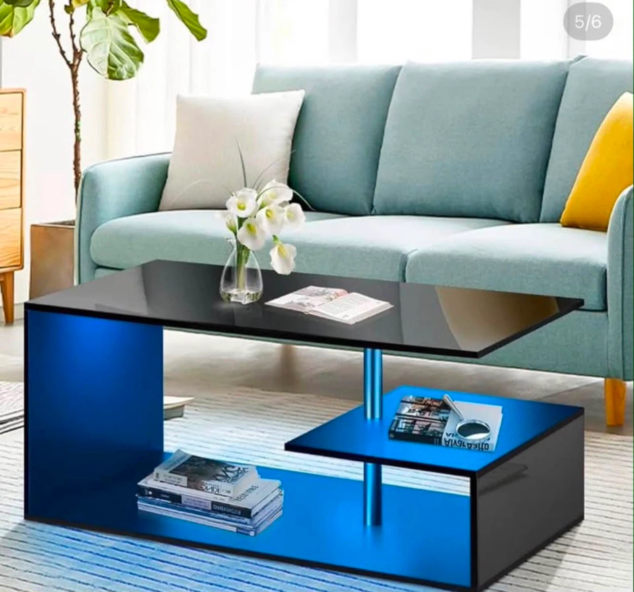 Modern Coffee Table with Blue LED Lights