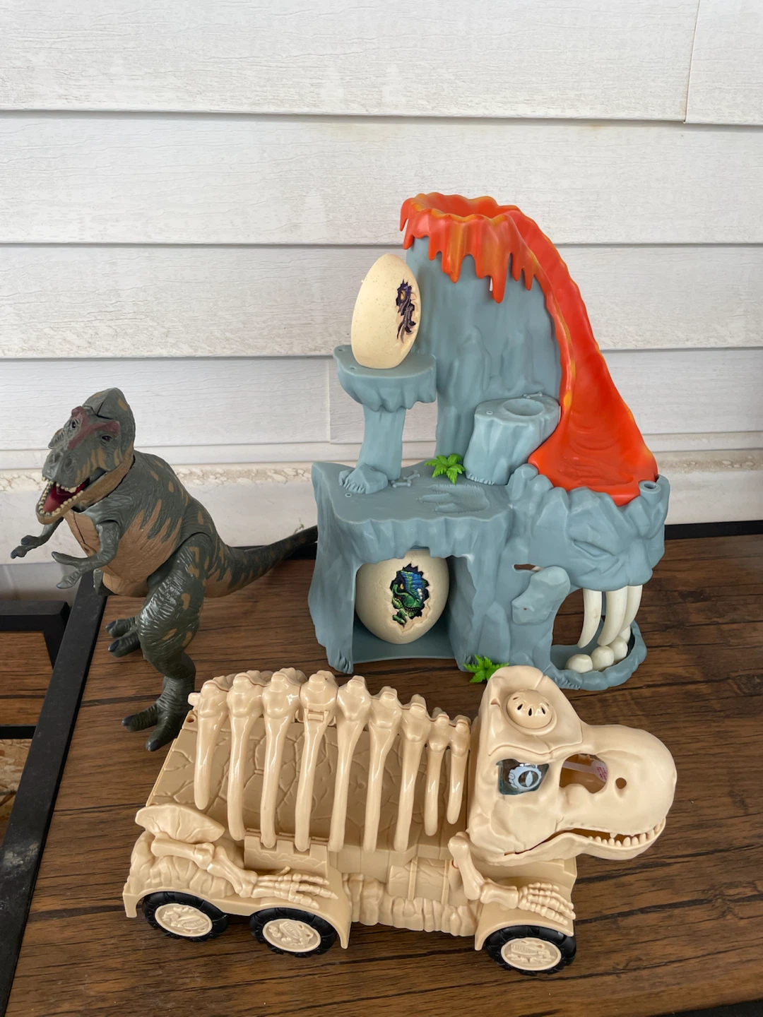 Dinosaur Toy Set with Volcano and Bone Truck