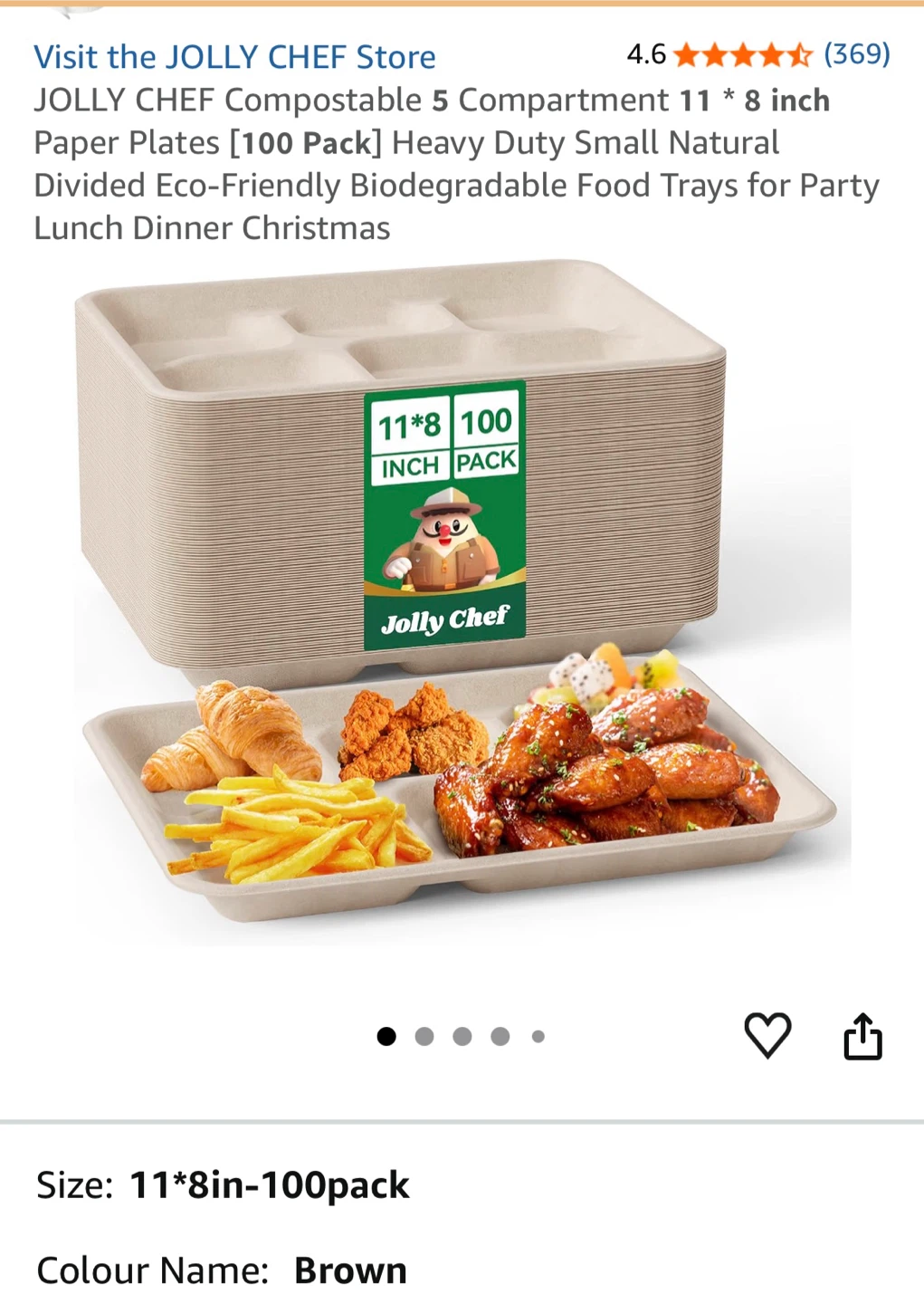 JOLLY CHEF Compostable 5 Compartment Paper Plates