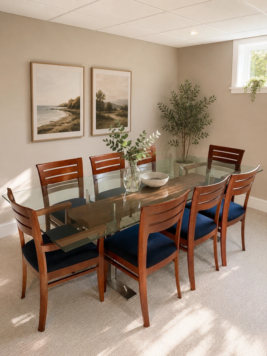 Glass and Wood Dining Table with 6 Chairs