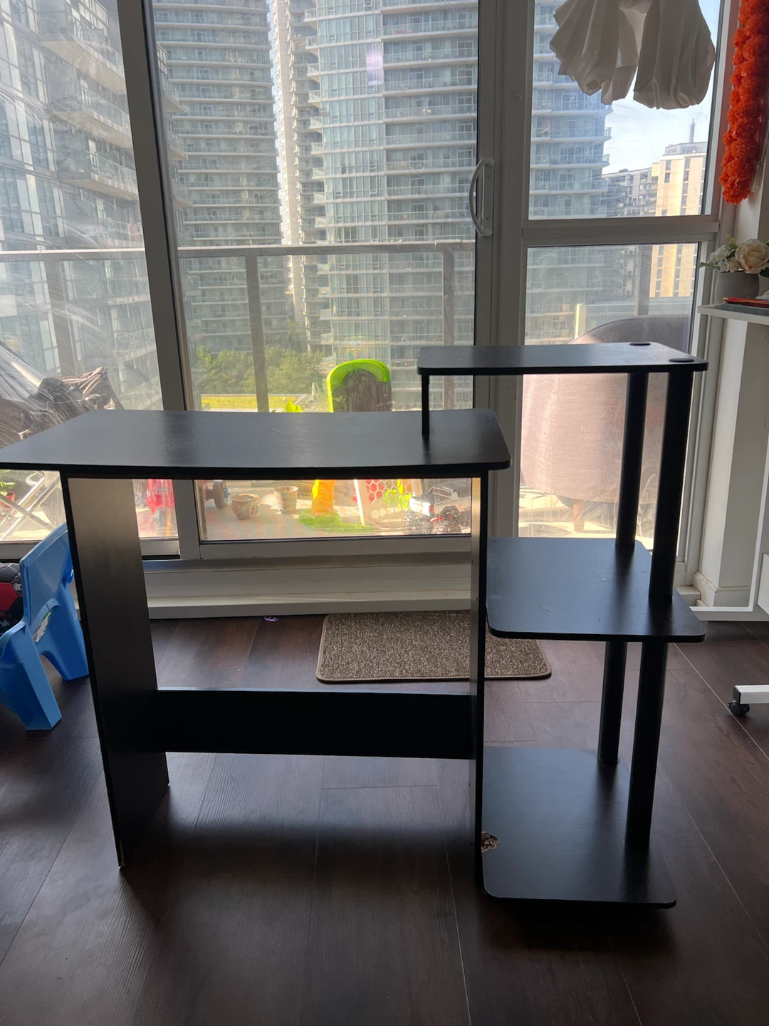 Black Two-Tier Computer Desk with Shelving