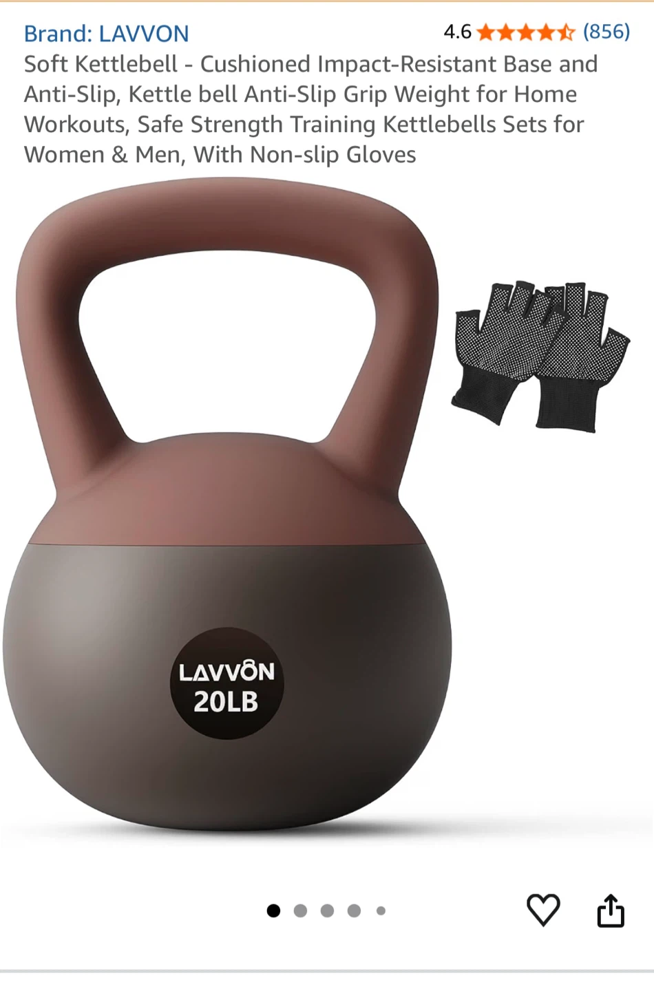 LAVVON 20 LB Soft Kettlebell - Black-brown