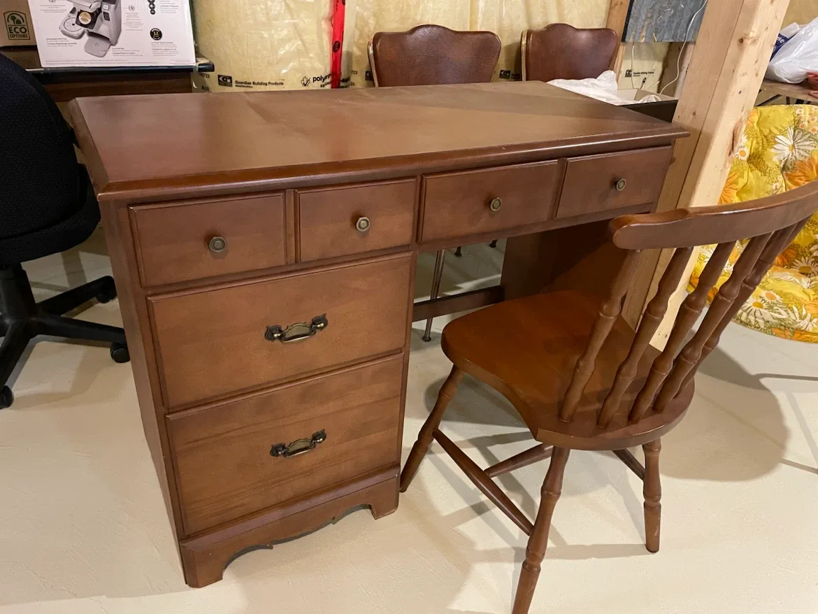 Wooden Desk with Chair. Wooden dresser