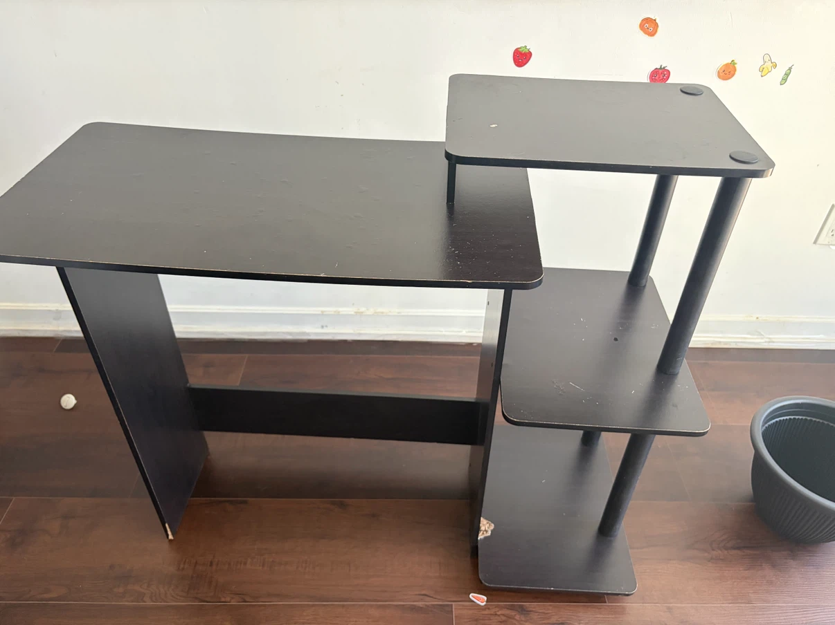 Black computer desk with shelves
