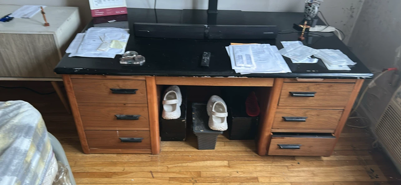 Vintage Wooden Desk with Drawers - photo 5