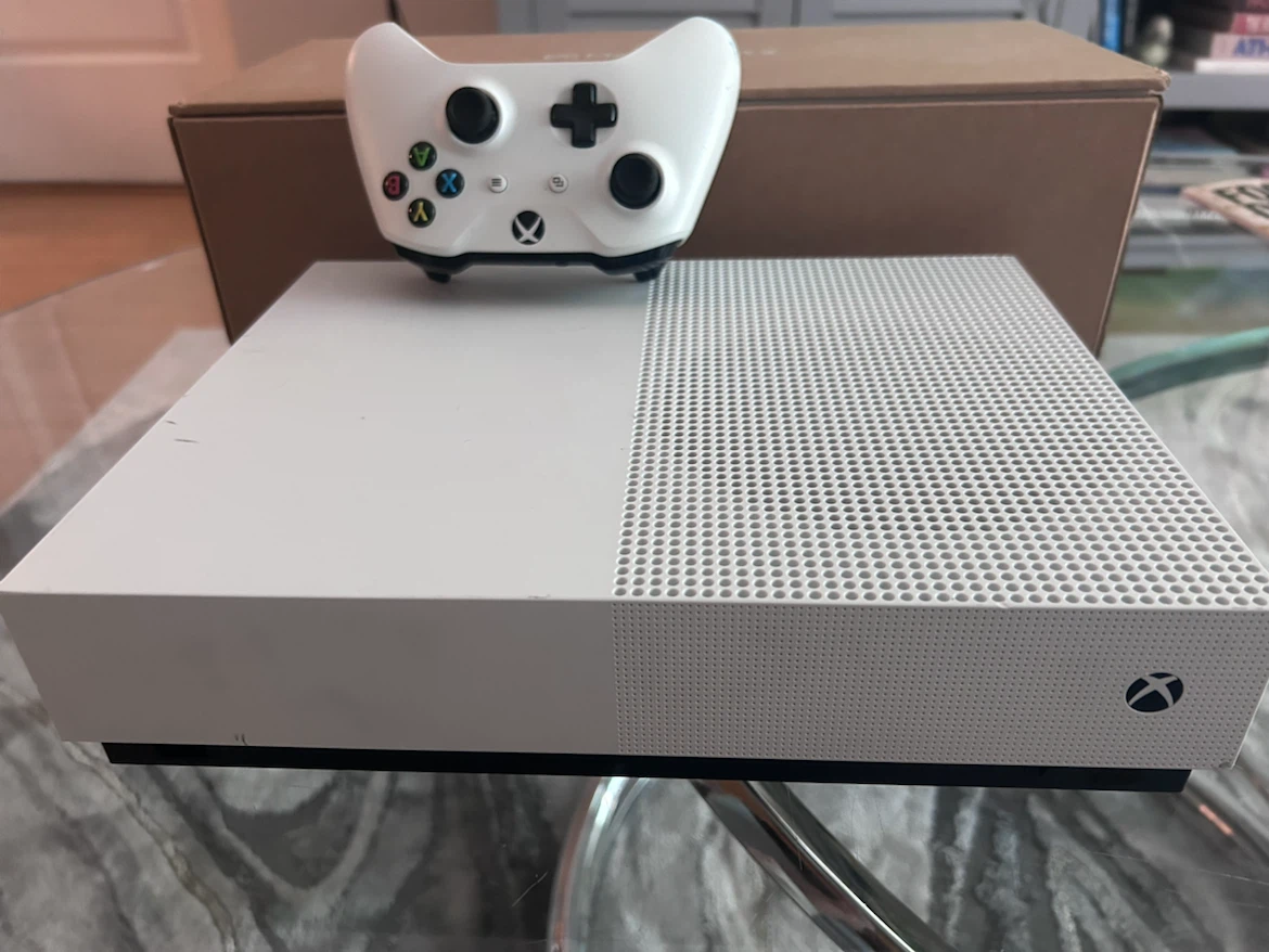 White Xbox One S Console with Controller and Box
