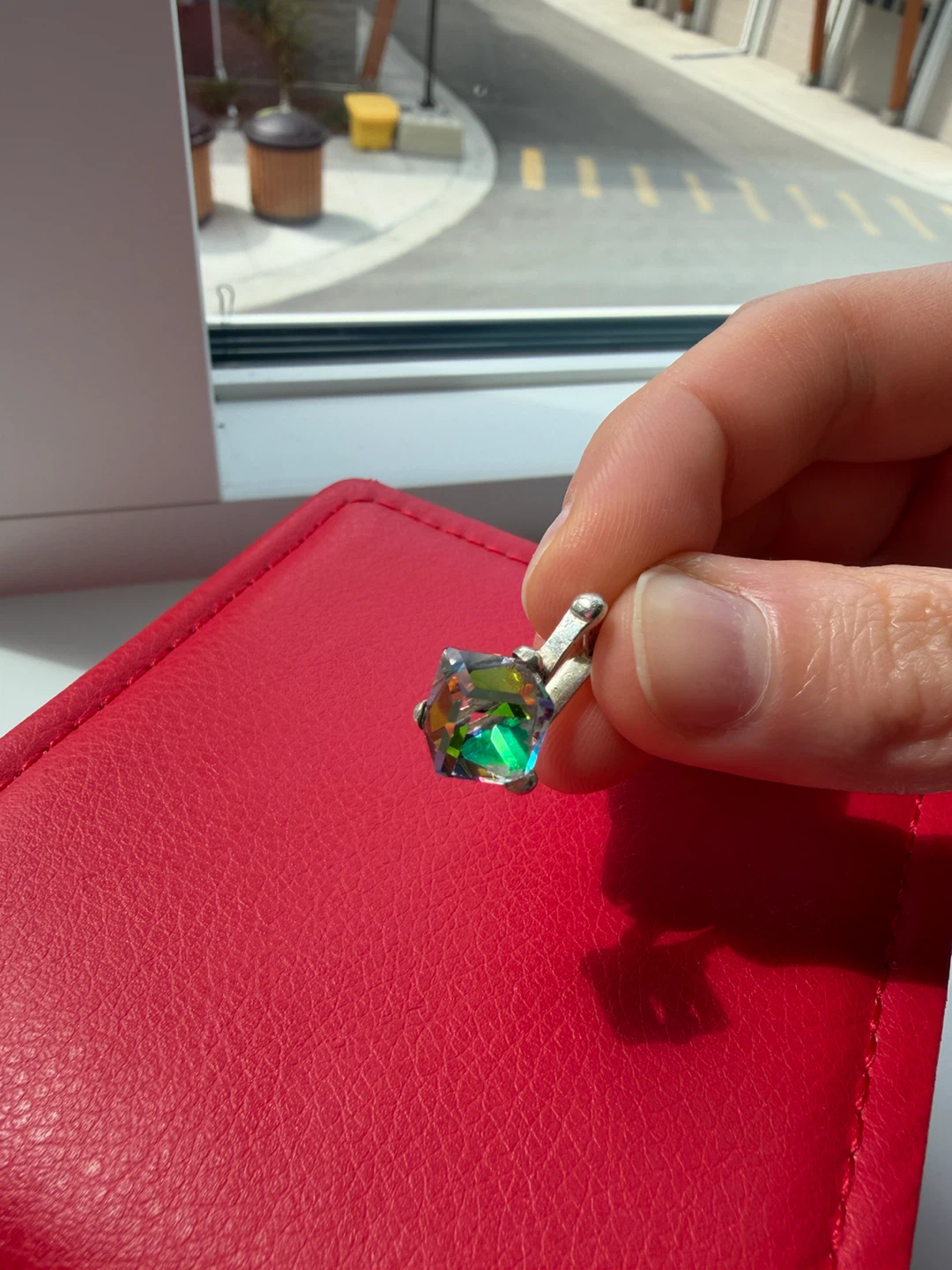 Single 925 Ukrainian Silver Earring / Craft Crystal Cube Pendant - photo 3