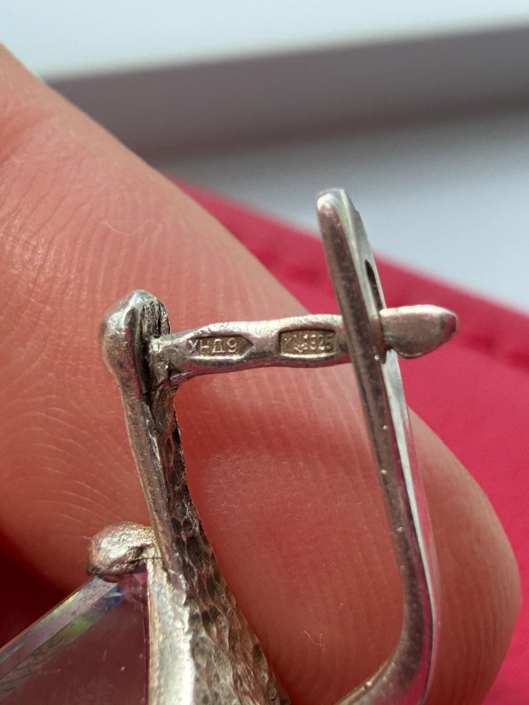 Single 925 Ukrainian Silver Earring / Craft Crystal Cube Pendant - photo 5