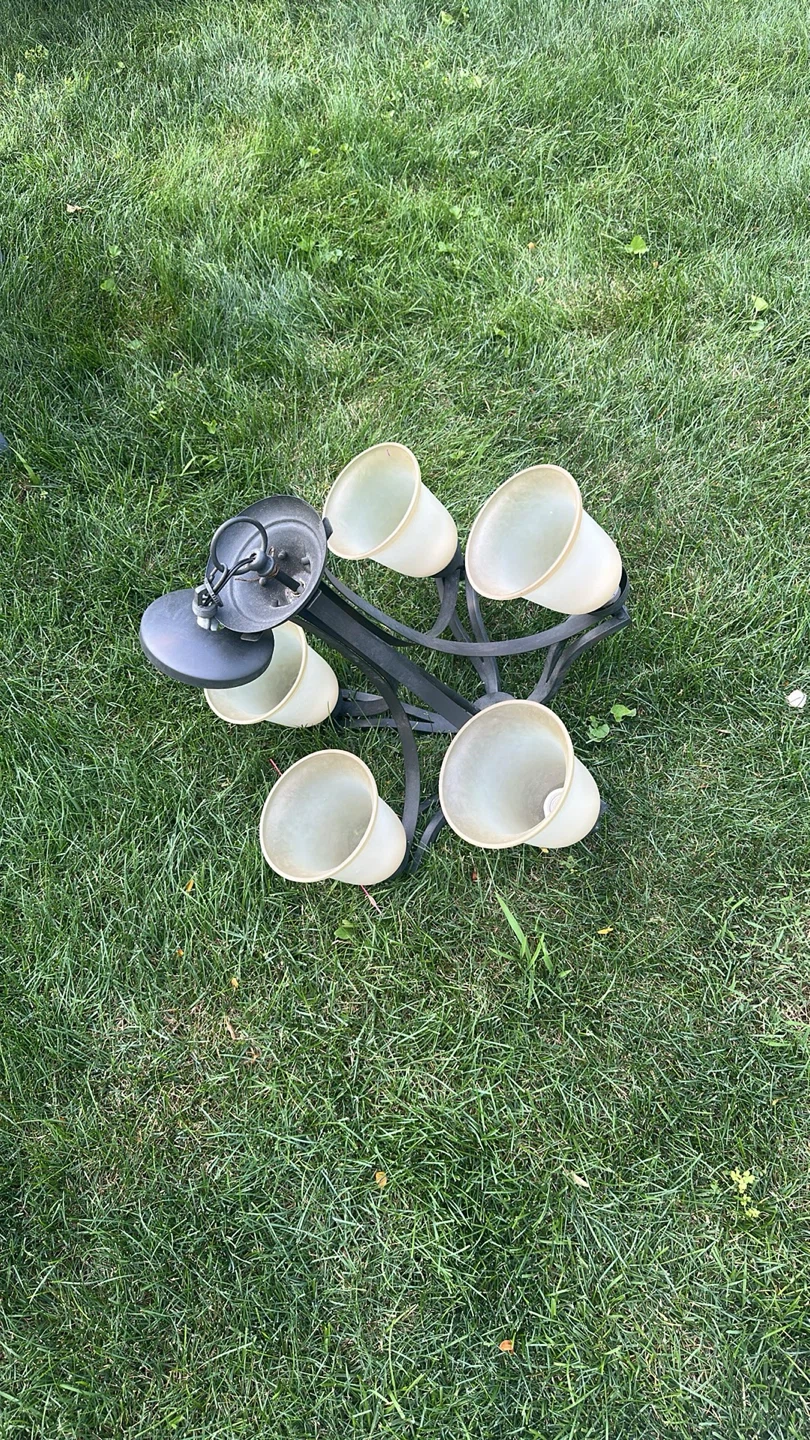 Dark Metal 6-Light Chandelier with Frosted Glass Shades