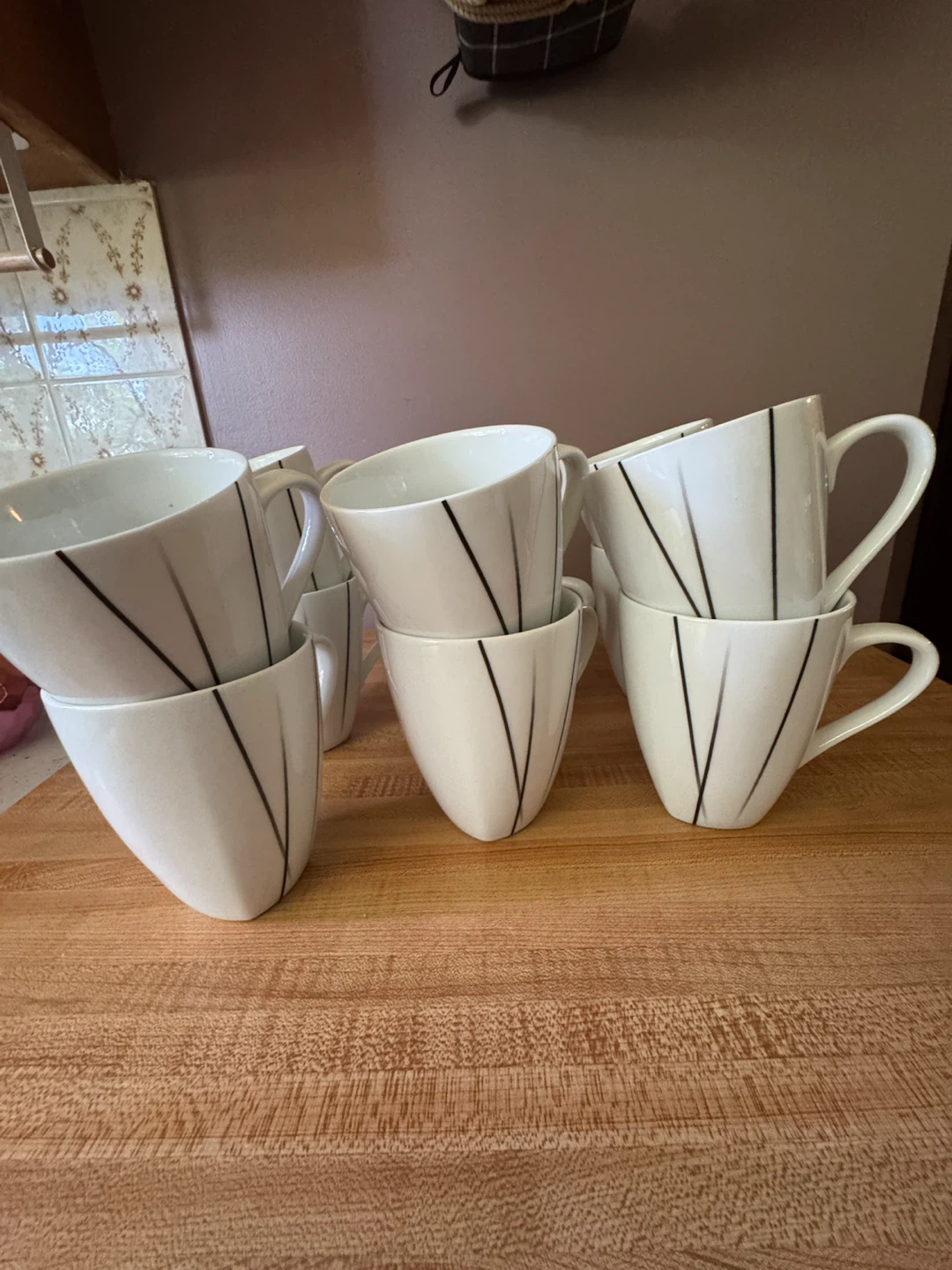 Set of 12 White Ceramic Mugs with Black Line Design - photo 3
