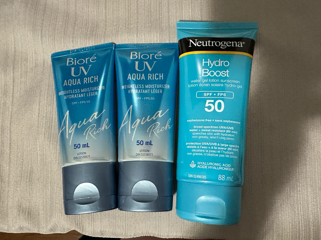 Biore and Neutrogena sunscreen