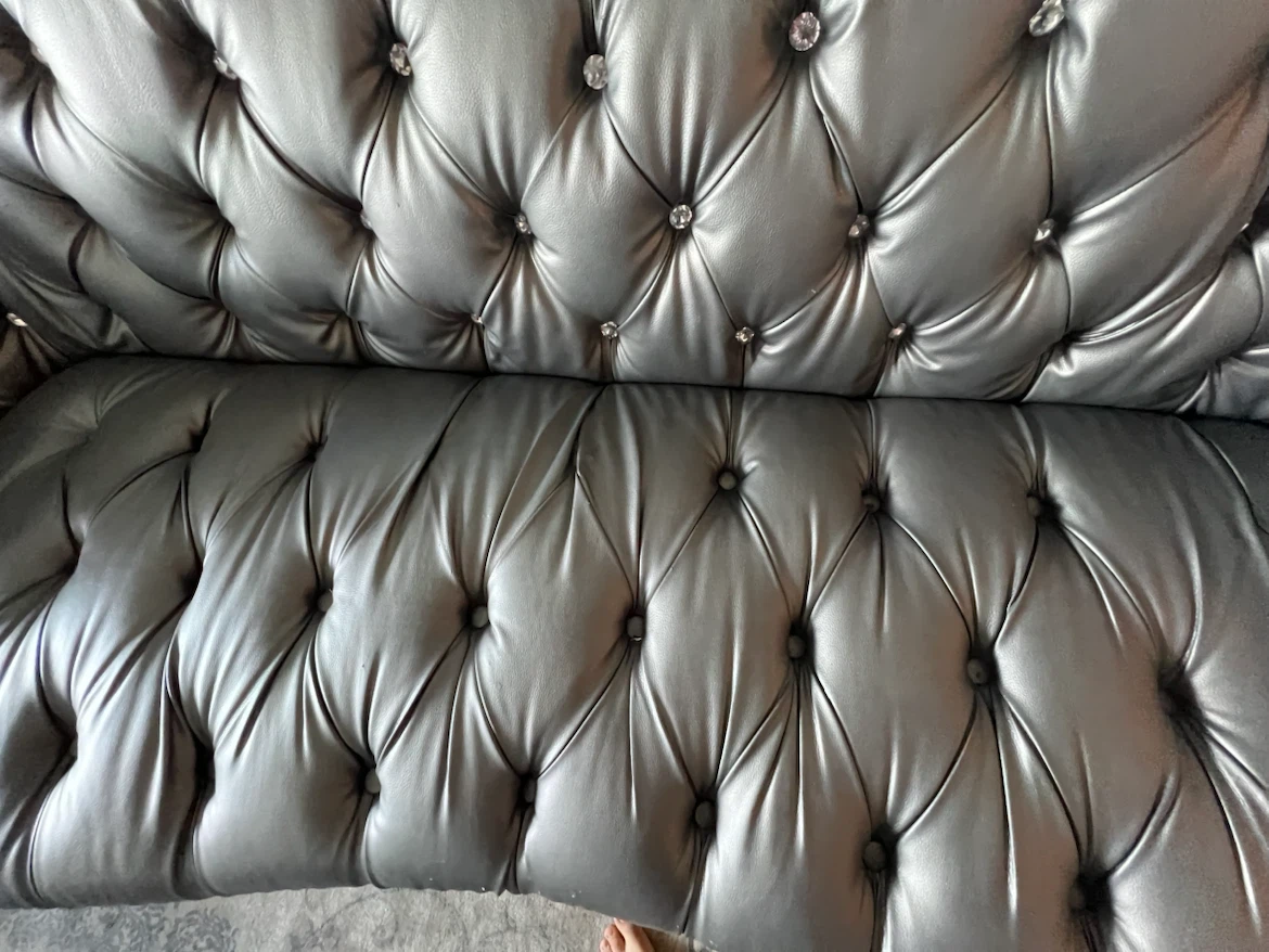 Tufted Faux Leather Couch - Silver