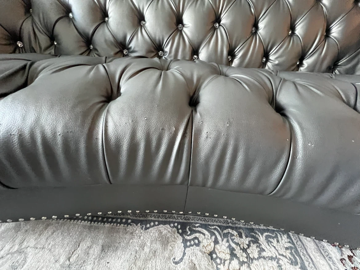 Tufted Faux Leather Couch - Silver - photo 2