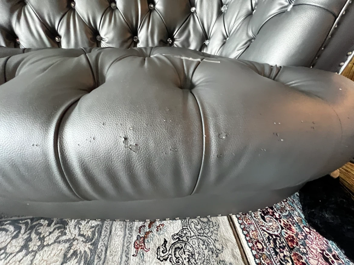 Tufted Faux Leather Couch - Silver - photo 3