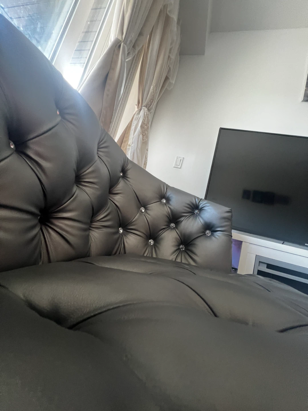 Tufted Faux Leather Couch - Silver - photo 4