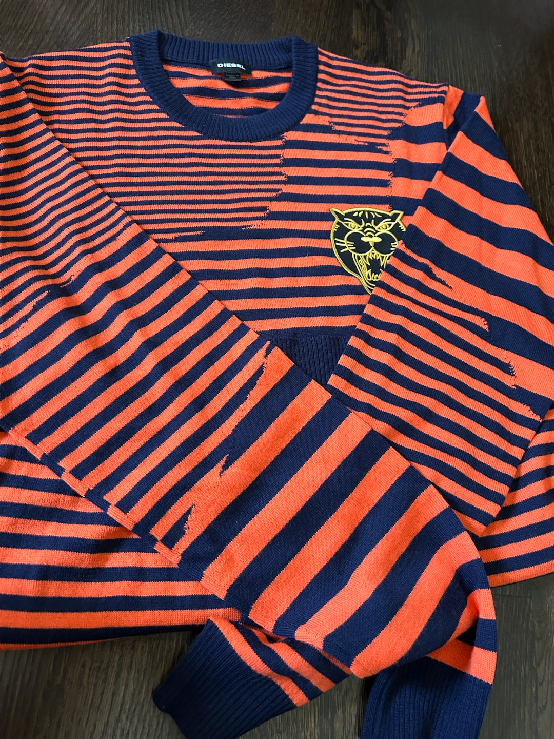 Diesel Striped Sweater with Tiger Graphic