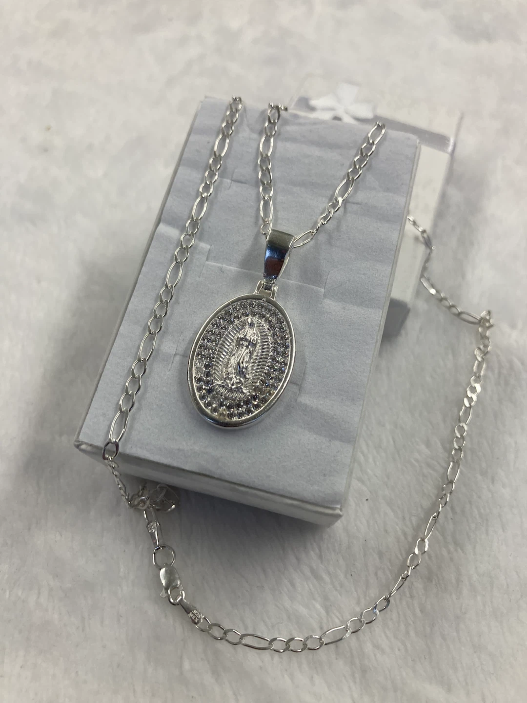 Silver Oval Religious Pendant Necklace