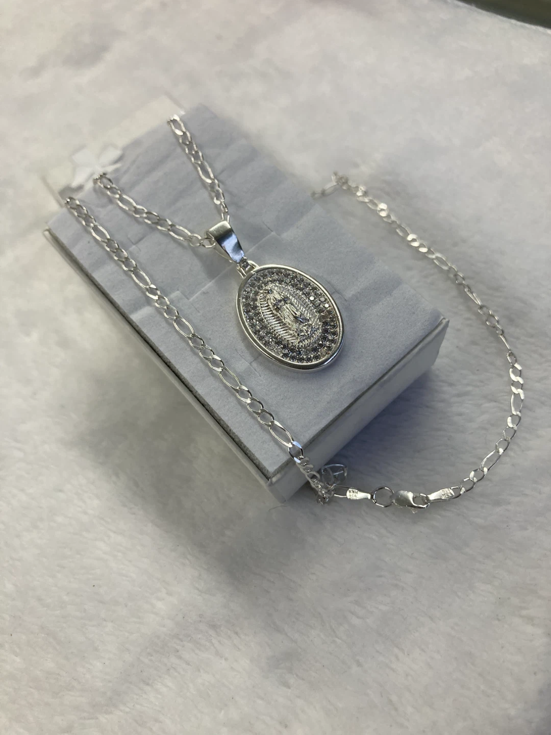 Silver Oval Religious Pendant Necklace - photo 2