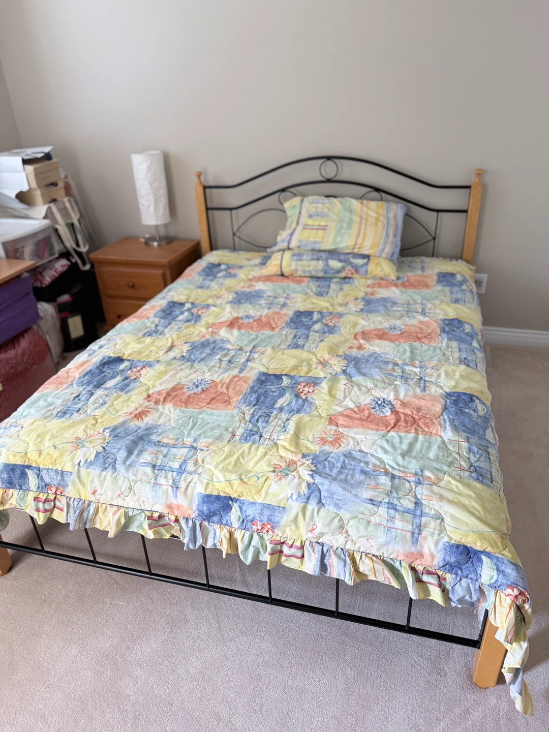 Twin Bed Frame with Mattress and Comforter