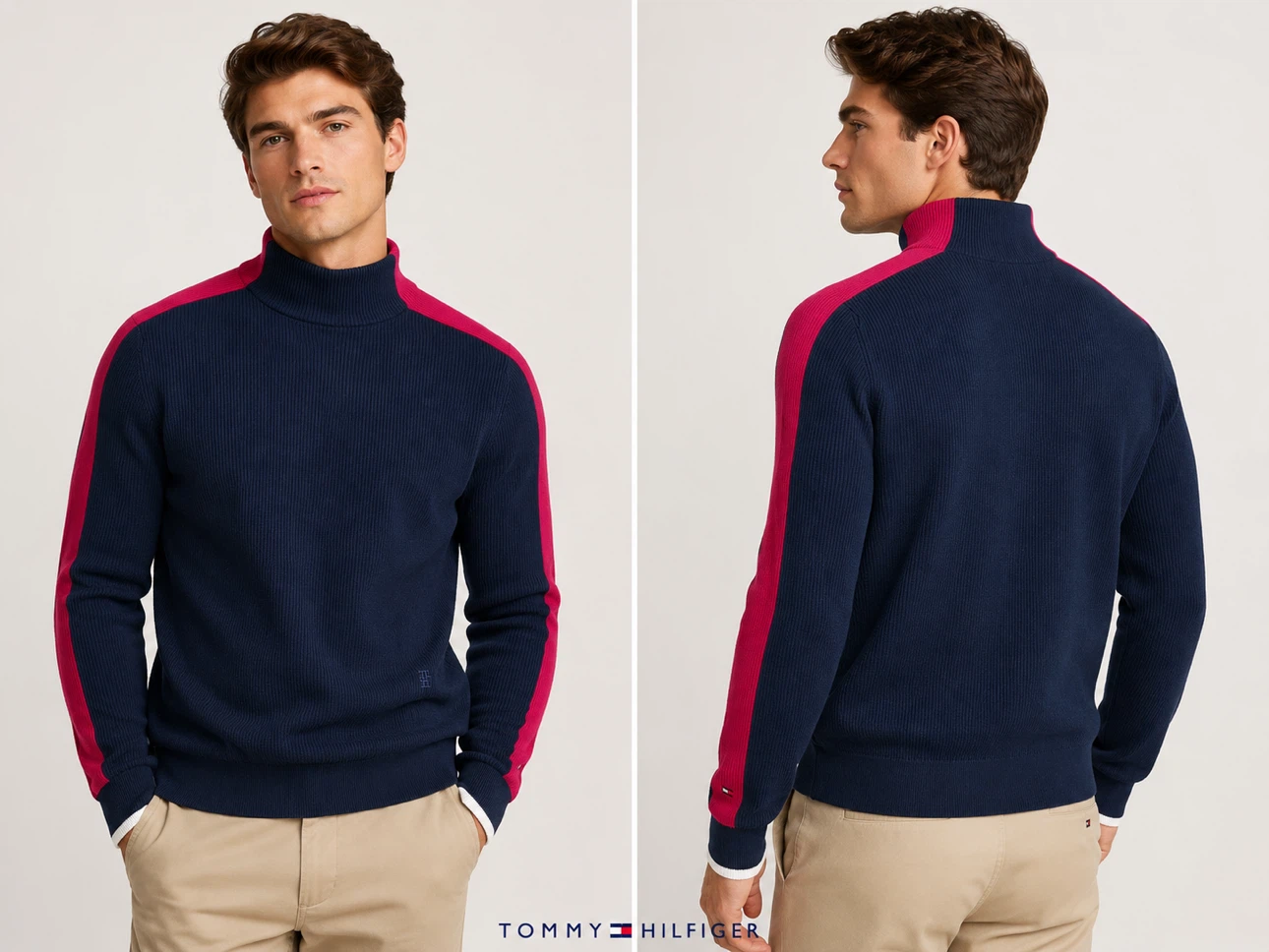 Tommy Hilfiger Navy & Red Striped Turtleneck Sweater