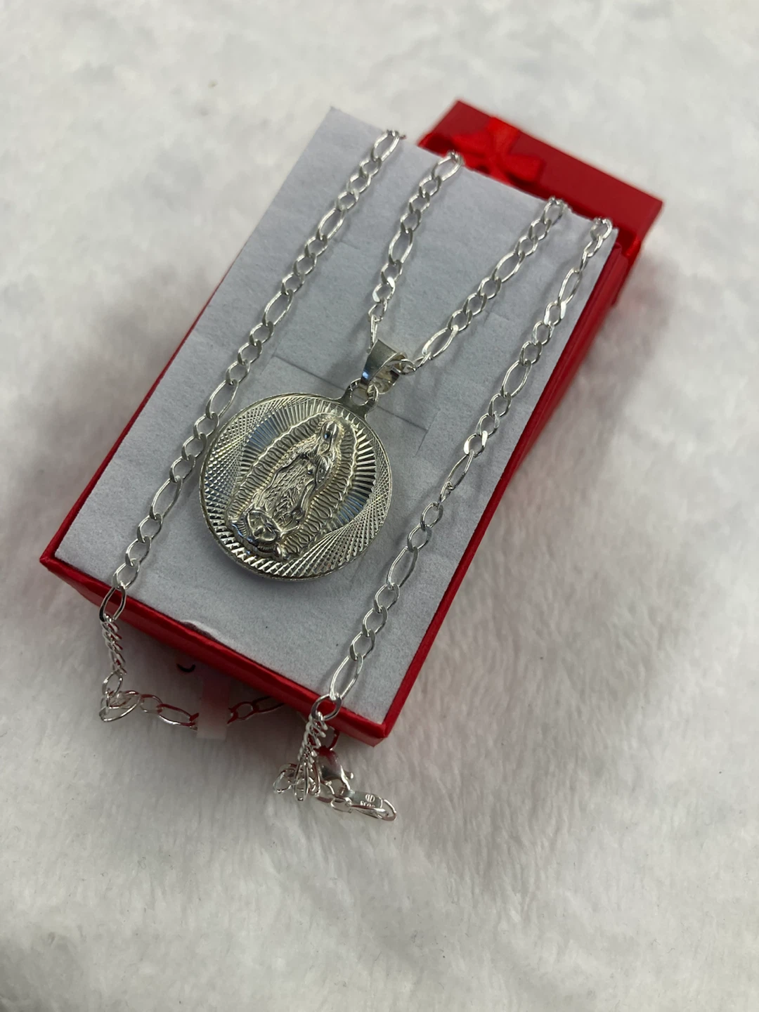 Silver 9.25 Tone Jesus & Virgin Mary Pendant Necklace