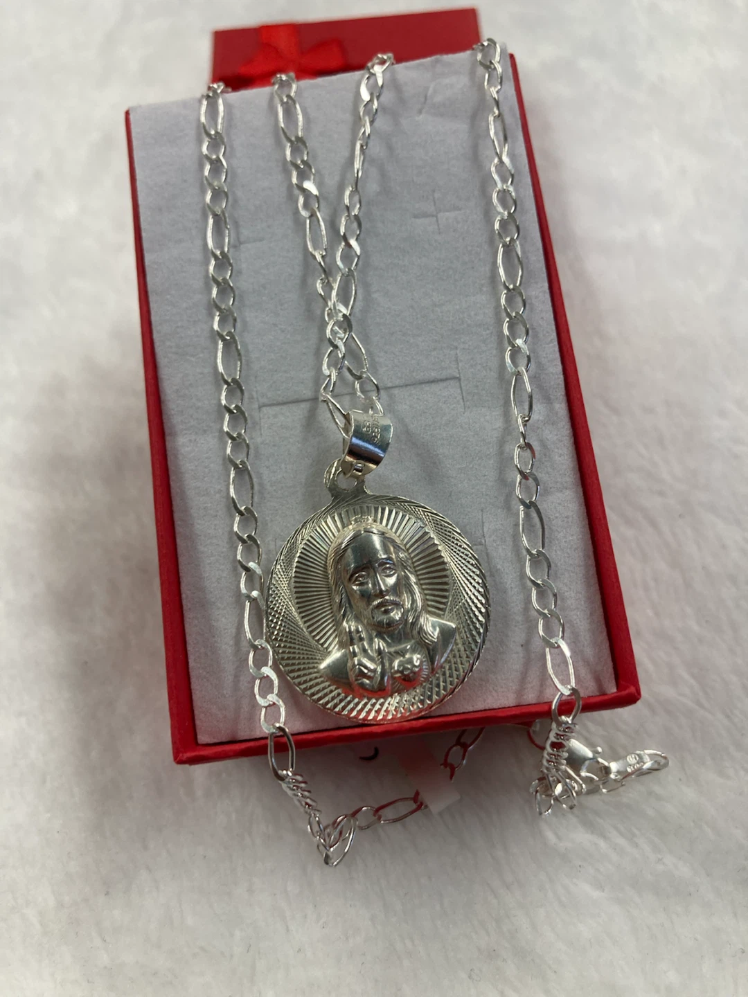 Silver 9.25 Tone Jesus & Virgin Mary Pendant Necklace - photo 2