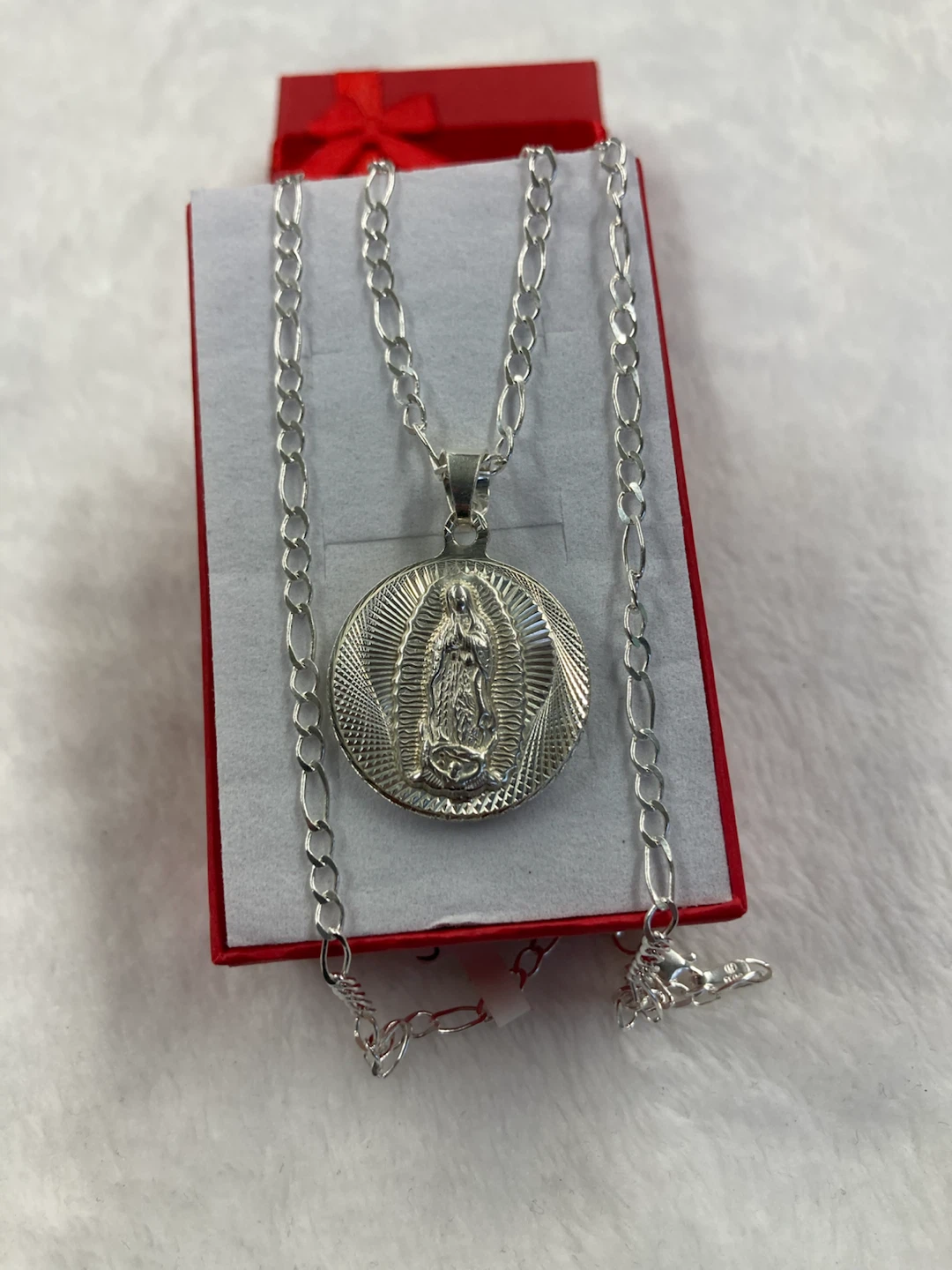 Silver 9.25 Tone Jesus & Virgin Mary Pendant Necklace - photo 3