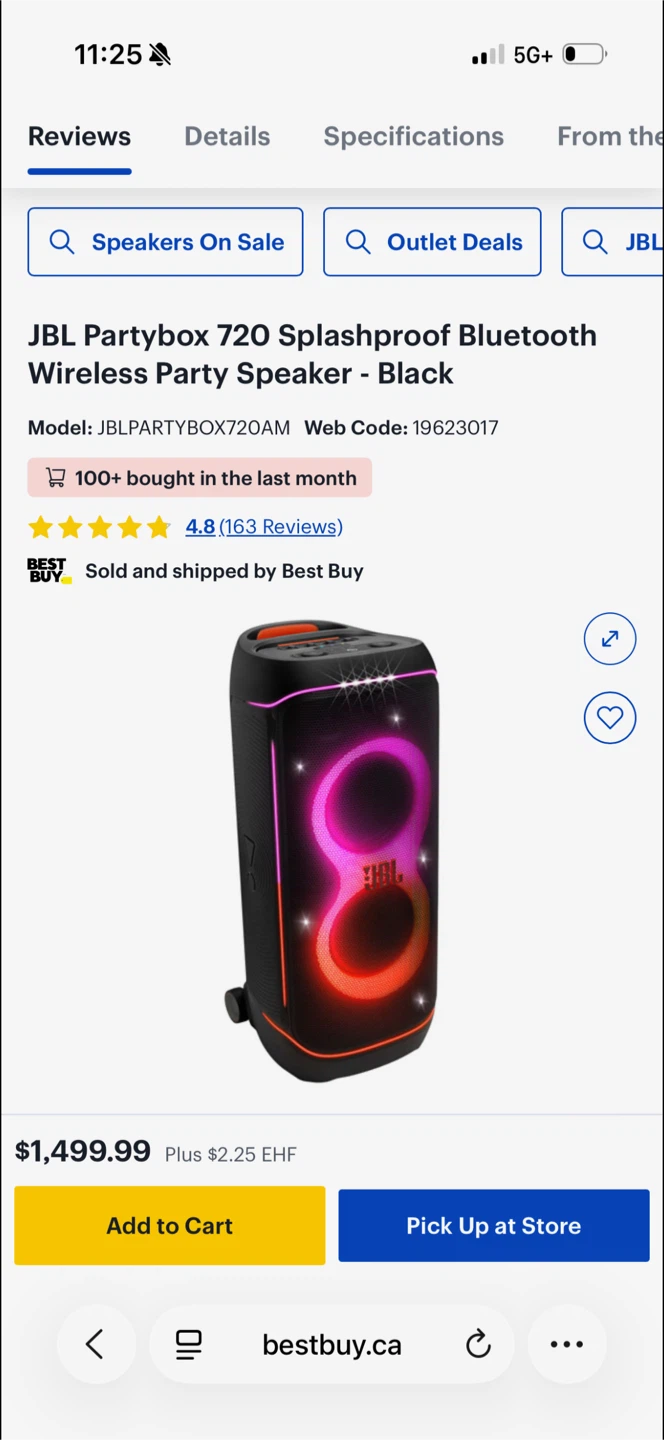 JBL Partybox 720 Bluetooth Wireless Party Speaker - Black
