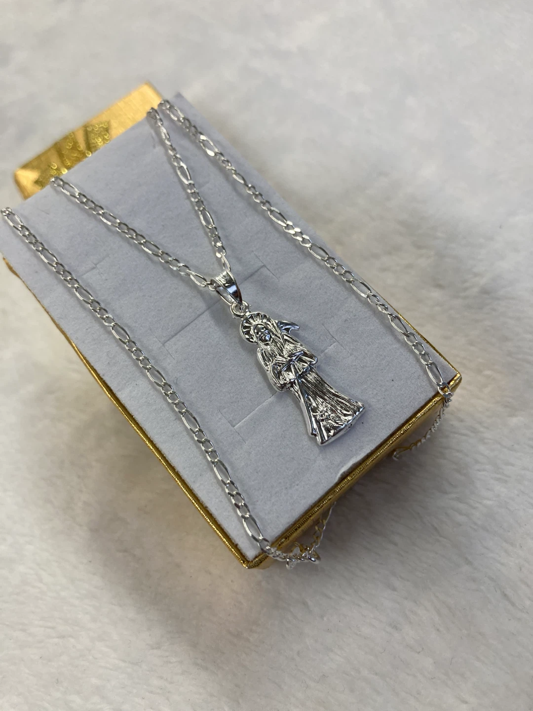 Silver Santa Muerte Pendant Necklace