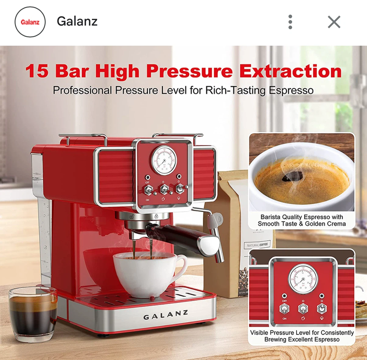 Galanz Retro Pump Espresso Coffee Machine - Red
