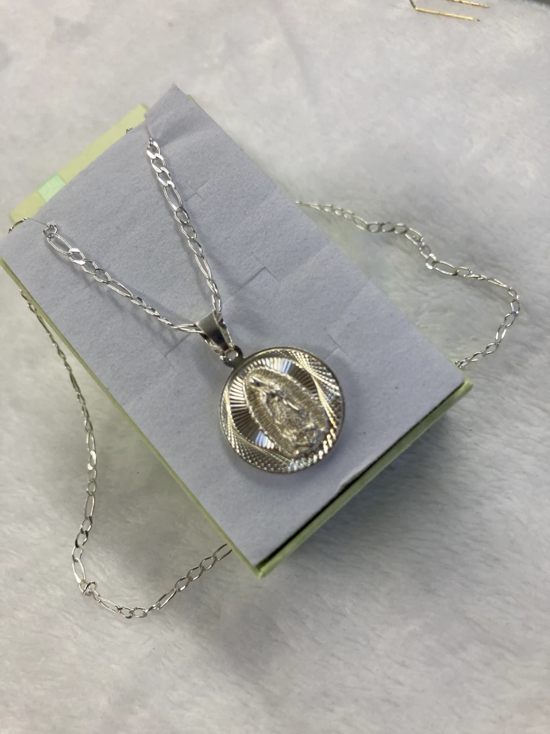 Silver Tone Virgin Mary Pendant Necklace