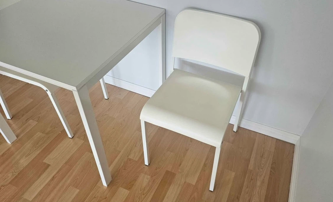 White Dining table and two Chairs