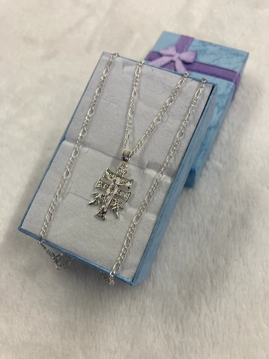 Silver Tone  Cross Pendant Necklace with Box - photo 2