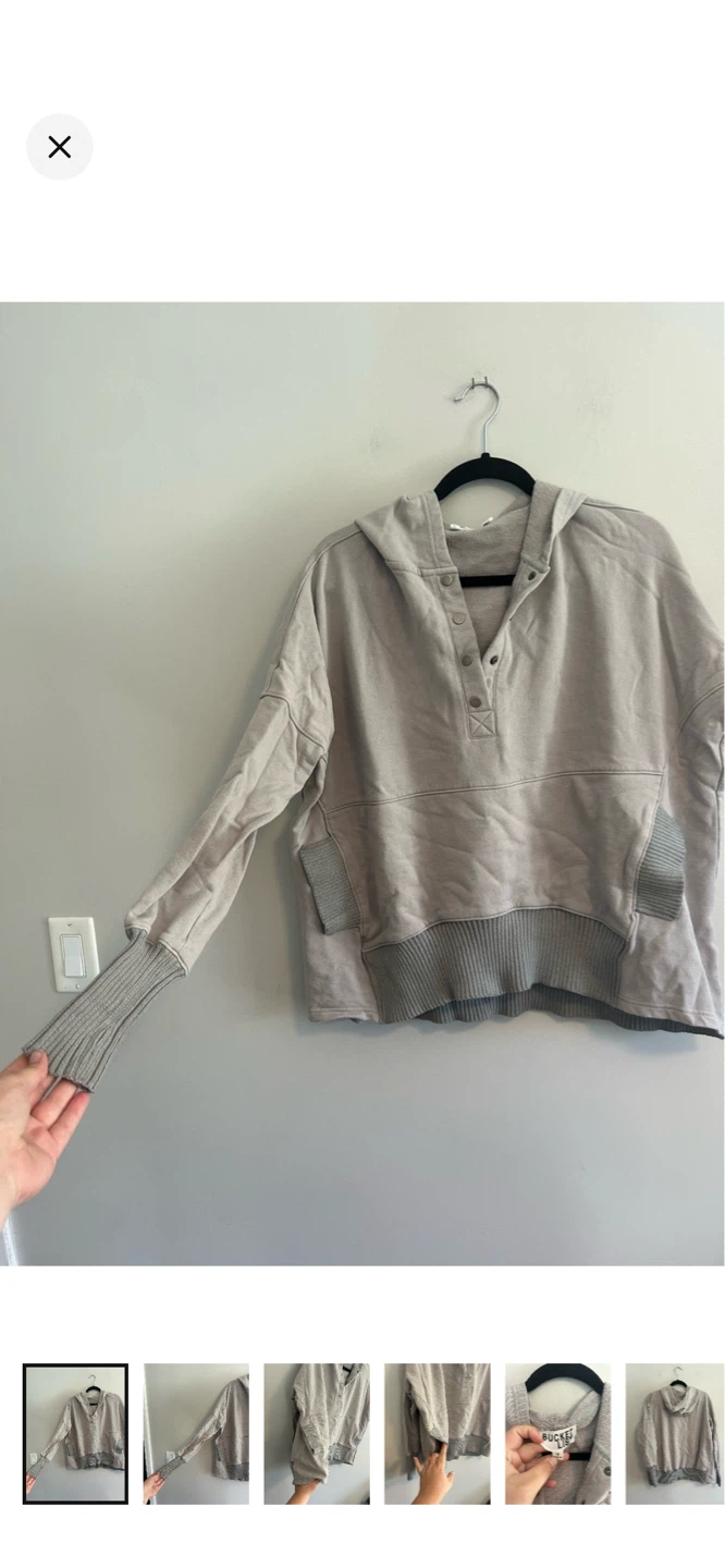 Bucket List Grey Snap Neck Hoodie - Size S