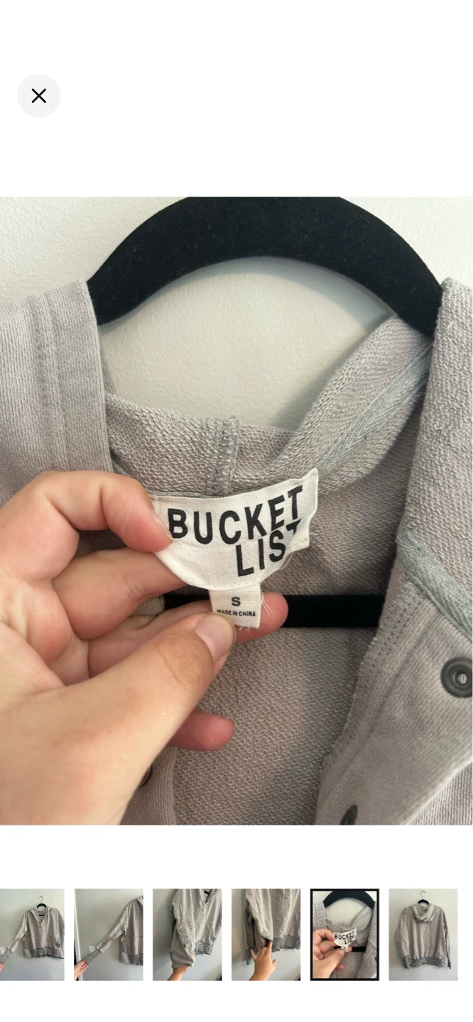 Bucket List Grey Snap Neck Hoodie - Size S - photo 5