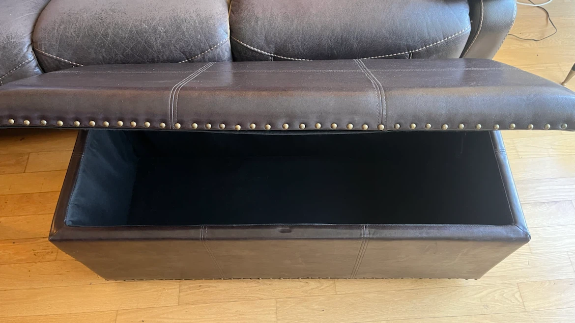Brown Faux Leather Storage Ottoman Bench - photo 2