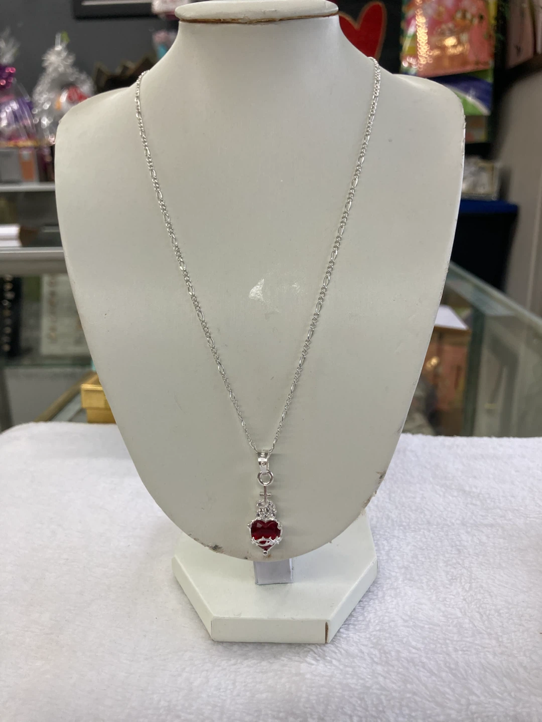 Silver Chain Necklace with Red Heart Pendant - photo 2