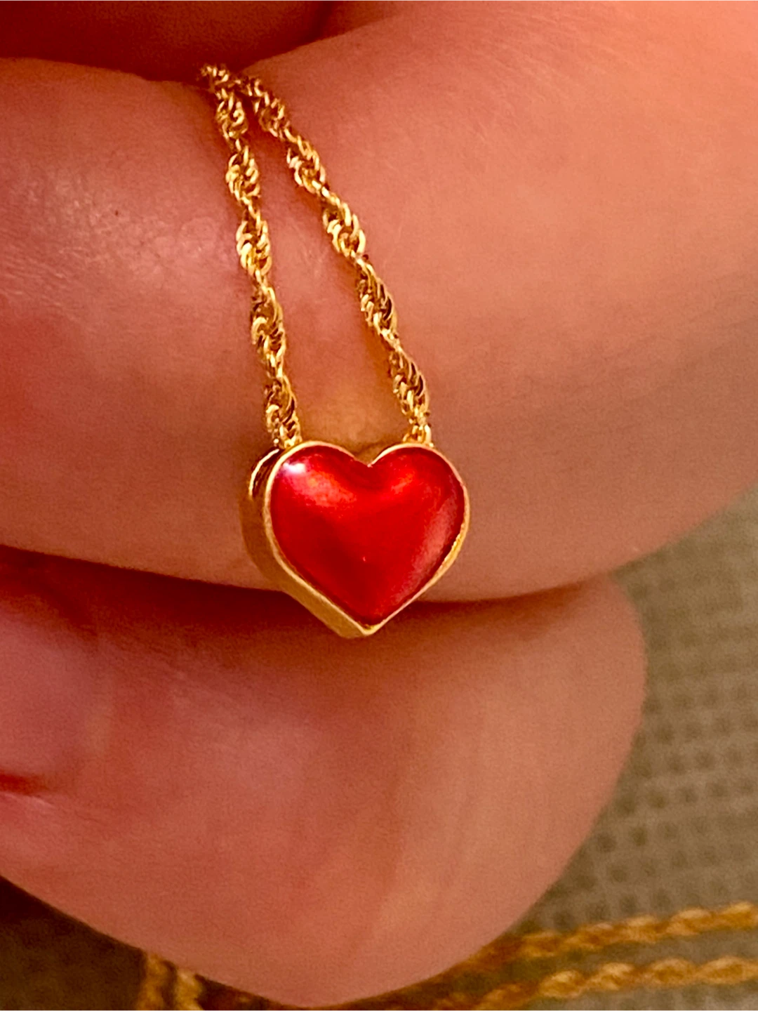 18K/24K Gold Chain Necklace & Red Heart Pendant - photo 5