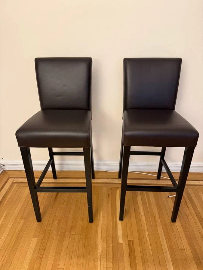 For sale: 2 Crate & Barrel Lowe bar stools in chocolate leather