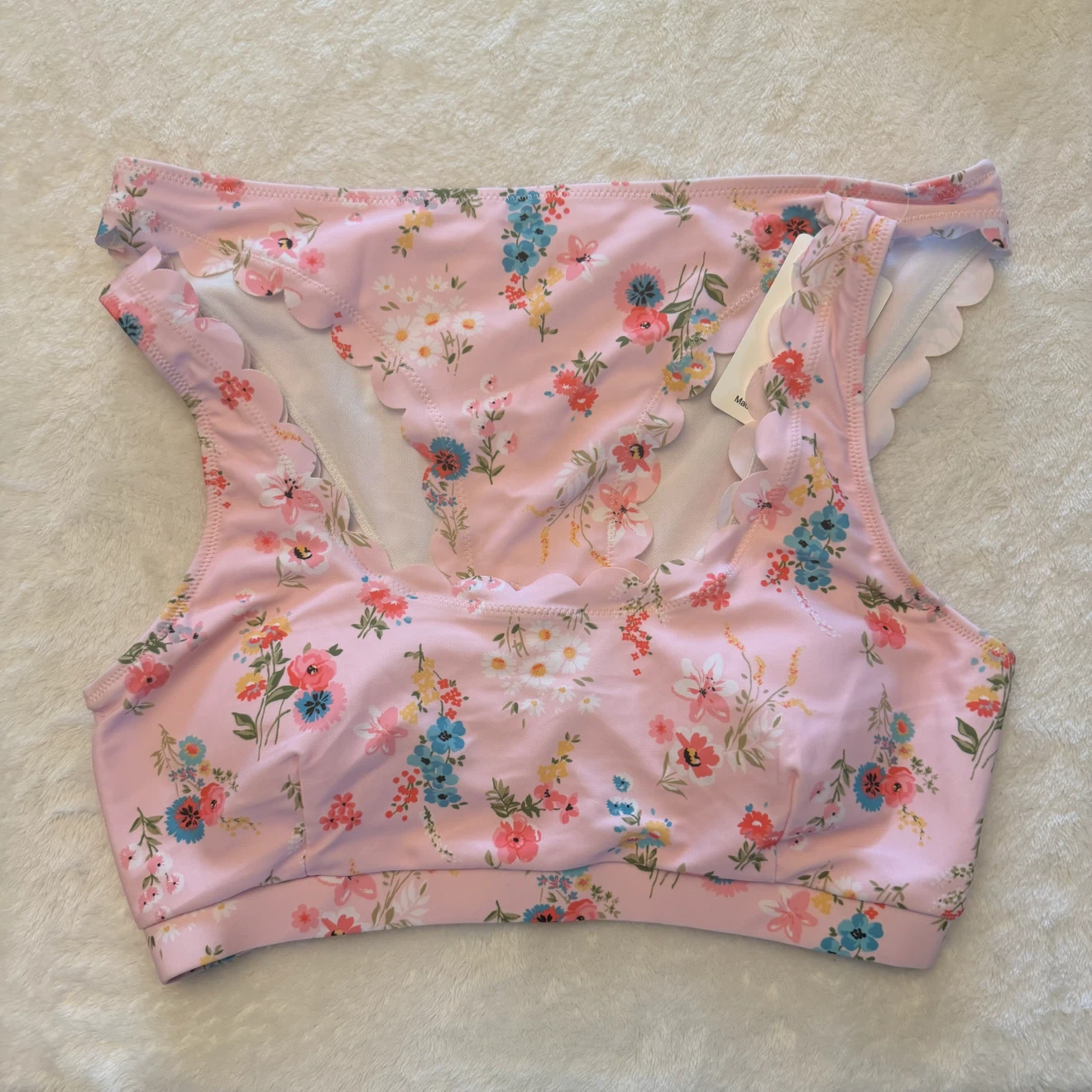 WARMLOVE Pink Floral Scallop Bikini Swimsuit Size L