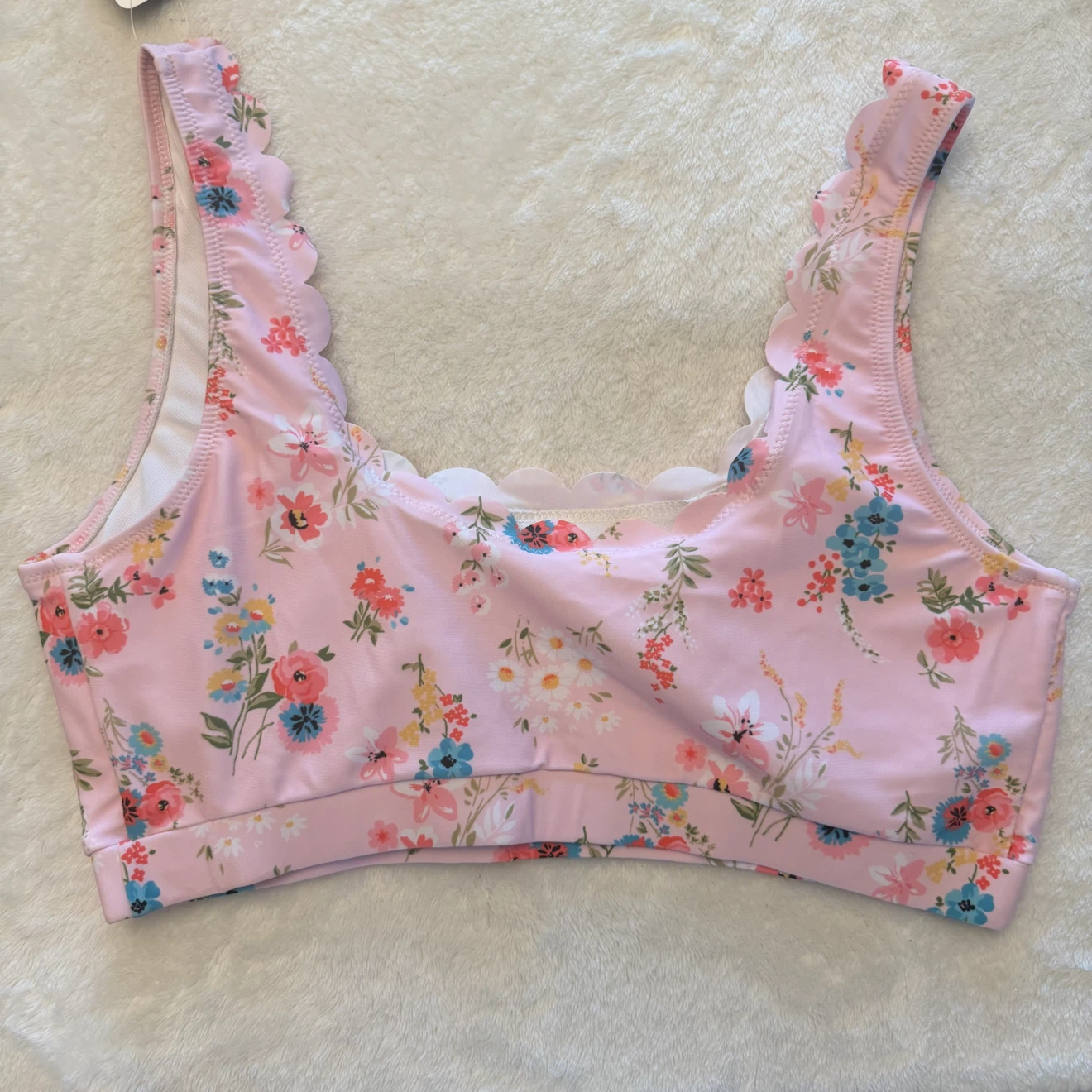WARMLOVE Pink Floral Scallop Bikini Swimsuit Size L - photo 2