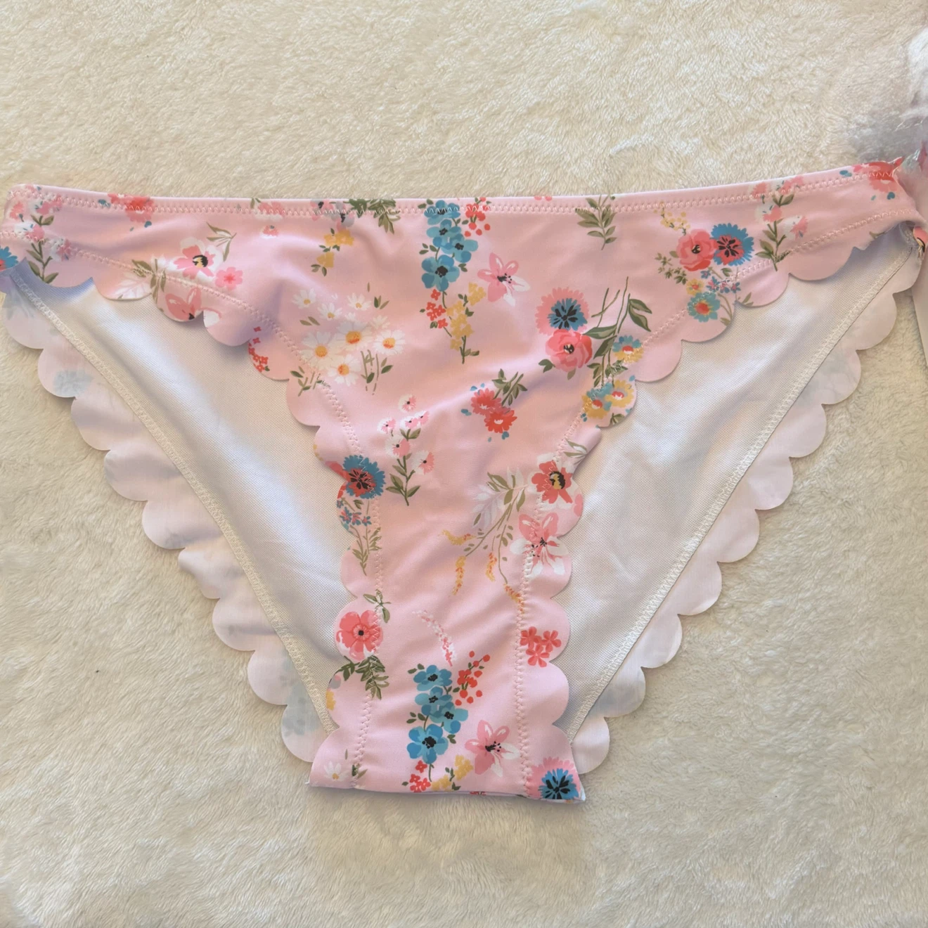WARMLOVE Pink Floral Scallop Bikini Swimsuit Size L - photo 3