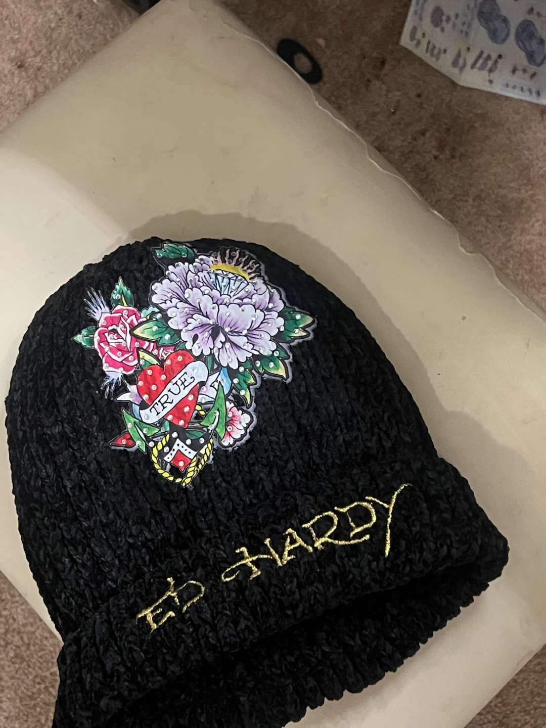 Ed Hardy Black Knit Beanie