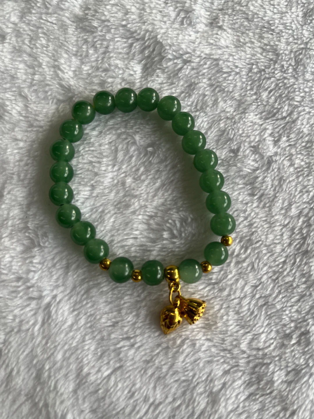 Green Beaded Bracelet with Gold Charms