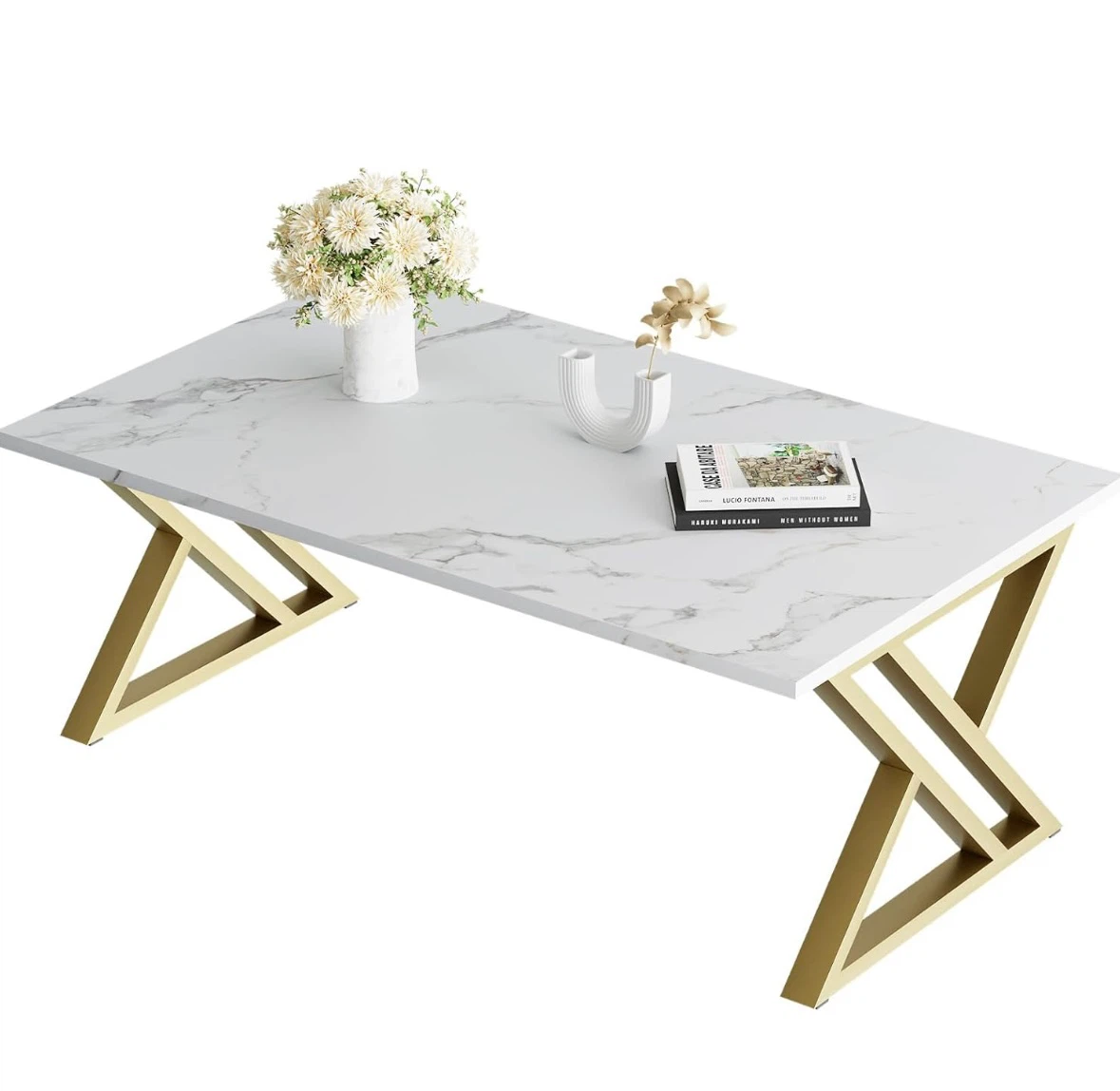 Marble Coffee Table with Gold Base